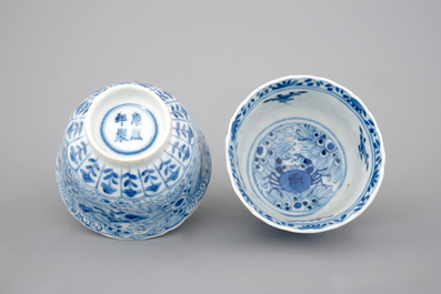 A set of 12 Chinese porcelain blue and white cups and saucers, 19th C