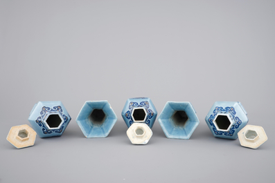 A Chinese porcelain five-piece lavender garniture , Qianlong, 18th C