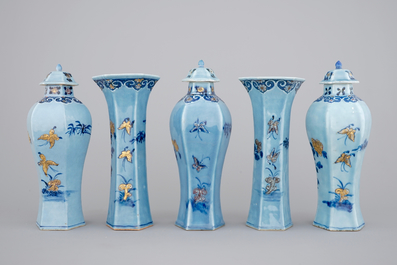 A Chinese porcelain five-piece lavender garniture , Qianlong, 18th C
