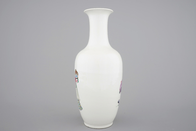 A fine slender Chinese famille rose porcelain vase, 19th C.