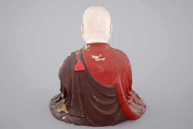 A Japanese painted wood figure of Kukai or Kobo Dashi, Edo period, 17/18th C.
