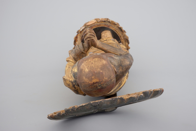 A Japanese gilded wooden Rakan (Arhat) with inlayed eyes, Edo period, 18th C.