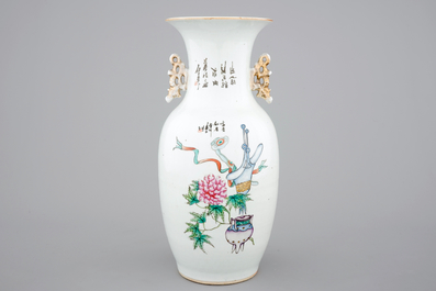 A two-sided Chinese porcelain vase with a garden scene of beauties, ca 1900