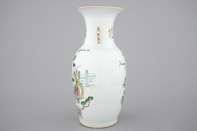 A two-sided Chinese porcelain vase with a garden scene of beauties, ca 1900