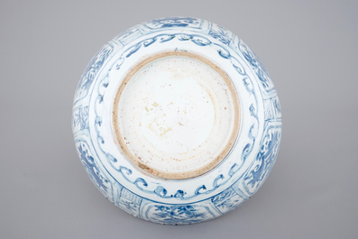A large Chinese blue and white kraak porcelain bowl, Wan-Li, ca. 1600