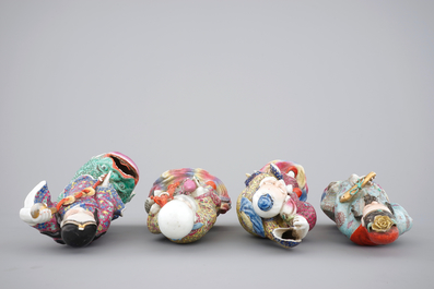 A set of four Chinese famille rose porcelain figures, 19th C.