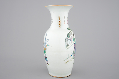 A two-sided Chinese porcelain vase with a garden scene of beauties, ca 1900