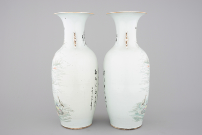 A tall pair of Chinese famille rose "Valentine" vases, 19th C.