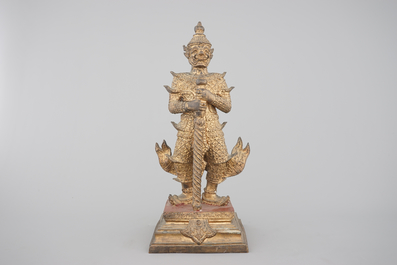 A gilt-lacquered bronze figure of a guardian king (Vessavaṇa), probably Thai, 19th C.