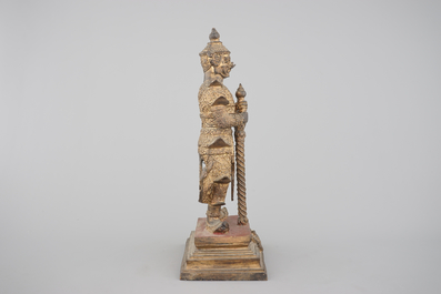 A gilt-lacquered bronze figure of a guardian king (Vessavaṇa), probably Thai, 19th C.