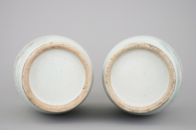 A tall pair of Chinese famille rose "Valentine" vases, 19th C.