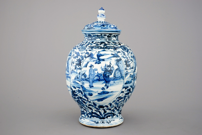 A large blue and white Chinese porcelain baluster jar and cover, Ming Dynasty