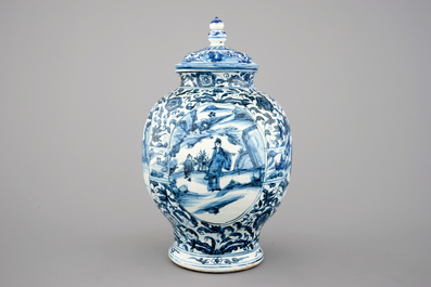 A large blue and white Chinese porcelain baluster jar and cover, Ming Dynasty
