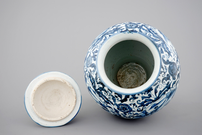 A large blue and white Chinese porcelain baluster jar and cover, Ming Dynasty