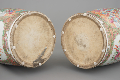 A massive pair of Chinese Canton famille rose floor vases, 19th C.