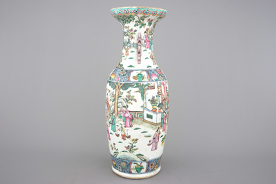 A good Chinese famille rose porcelain vase with a garden scene, 19th C.