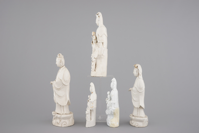 A collection of Chinese Dehua blanc de Chine figures of Guanyin, 18/19th C.