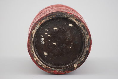 A tall Chinese cinnabar laquer vase, 18/19th C.