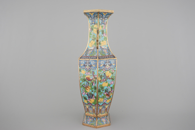 A Chinese hexagonal cloisonne vase with butterflies, 19th C.