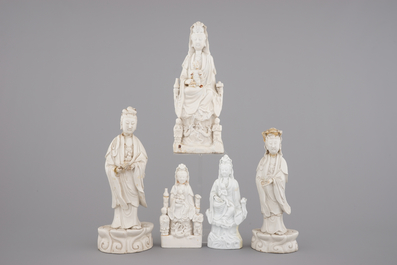 A collection of Chinese Dehua blanc de Chine figures of Guanyin, 18/19th C.