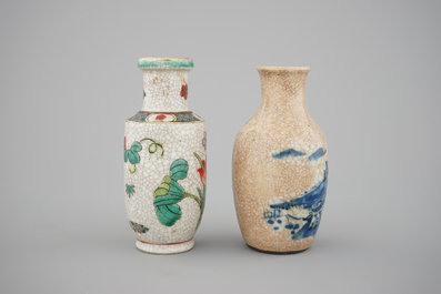 A set of 10 Chinese famille rose porcelain bowls on foot, 2 vases and 2 saucers, 19th C.