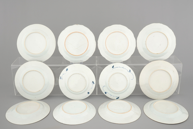 A set of 12 Chinese export porcelain plates, including pseudo tobacco leaf pattern, 18th C.