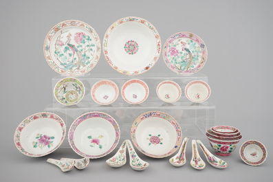 A group of Chinese famille rose Peranakan straits porcelain ware, 19/20th C.
