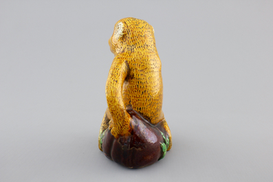 A Chinese famille verte biscuit monkey ewer, Kangxi, ca. 1700