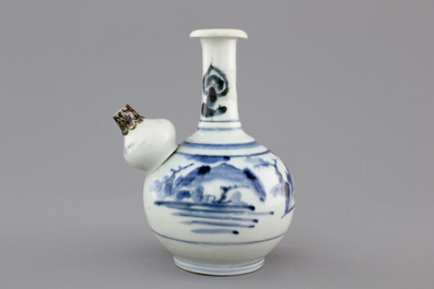 A small Japanese Arita silver-mounted kendi, 17/18th C.