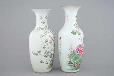 Two tall Chinese famille rose vases, 19th C.