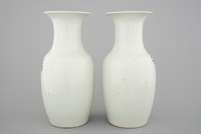 A pair of blue and white Chinese vases with birds among flowers, 19th C.