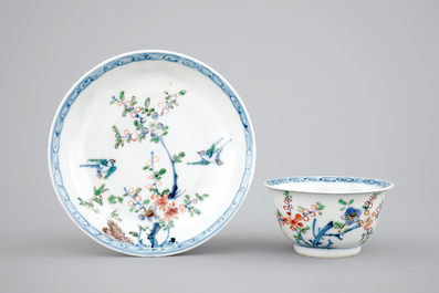 A set of six Chinese famille verte cups and five saucers, Kangxi, 18th C.