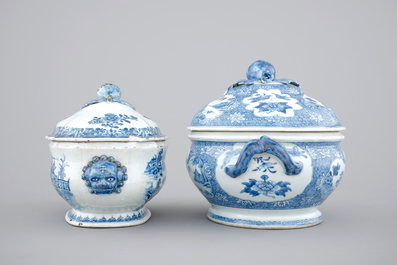 Two Chinese blue and white export porcelain tureens, Qianlong, 18th C.