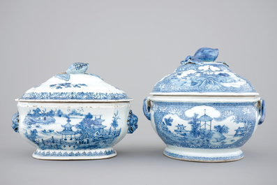 Two Chinese blue and white export porcelain tureens, Qianlong, 18th C.