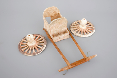 A Chinese terracotta cart with wooden attachment, possibly Han Dynasty (2nd C. b.C - 2nd C. a.C.)