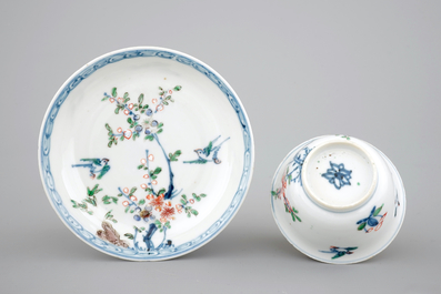 A set of six Chinese famille verte cups and five saucers, Kangxi, 18th C.