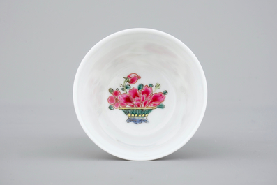 Two Chinese famille rose and gilt porcelain cups and saucers, Yongzheng, 1722-1735