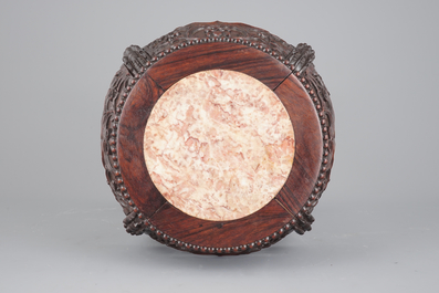 A finely carved Chinese hardwood marble top vase stand, 19th C.