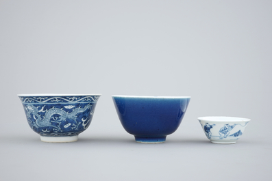 A collection of 18th C. Chinese blue and white bowls, mostly Kangxi, ca. 1700
