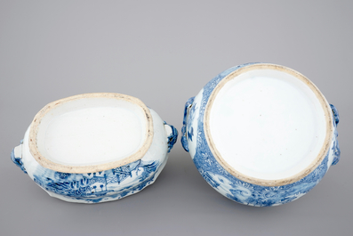 Two Chinese blue and white export porcelain tureens, Qianlong, 18th C.