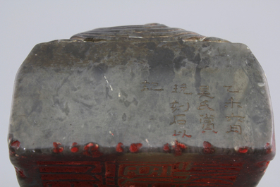 A Chinese carved hardstone square seal, ca. 1900
