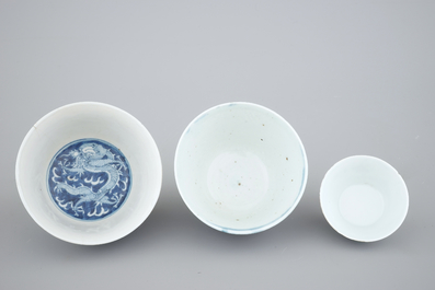 A collection of 18th C. Chinese blue and white bowls, mostly Kangxi, ca. 1700