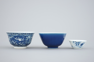 A collection of 18th C. Chinese blue and white bowls, mostly Kangxi, ca. 1700