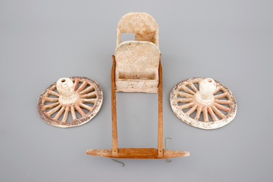 A Chinese terracotta cart with wooden attachment, possibly Han Dynasty (2nd C. b.C - 2nd C. a.C.)
