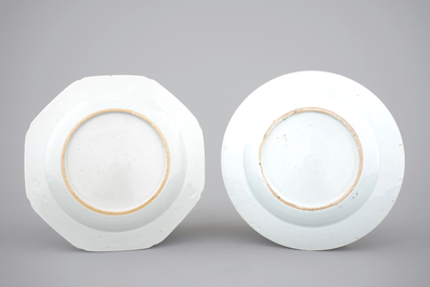 Two Chinese famille rose plates, Qianlong, 18th C.: one pseudo tobacco leaf and one with carps