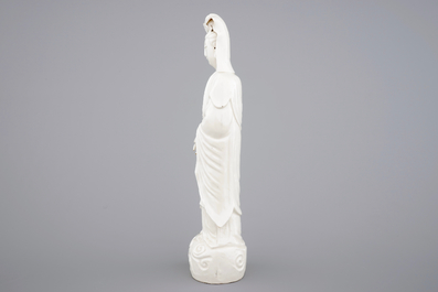 A blanc de Chine Dehua porcelain model of a Guanyin, 19th C.