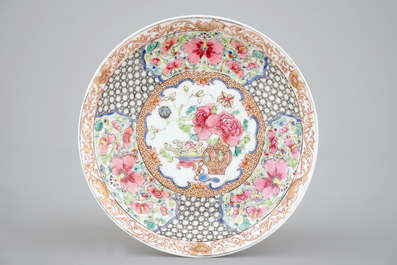 Two Chinese famille rose and gilt porcelain cups and saucers, Yongzheng, 1722-1735