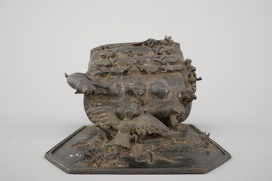 A dark bronze animal subject group, China, Ming Dynasty, 15-16th C.