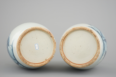 A pair of blue and white Chinese vases with birds among flowers, 19th C.