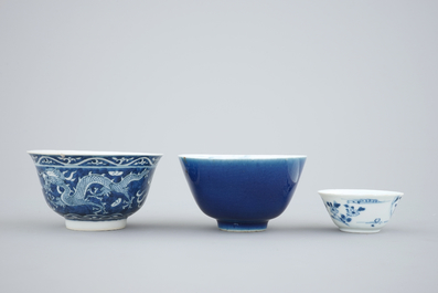 A collection of 18th C. Chinese blue and white bowls, mostly Kangxi, ca. 1700